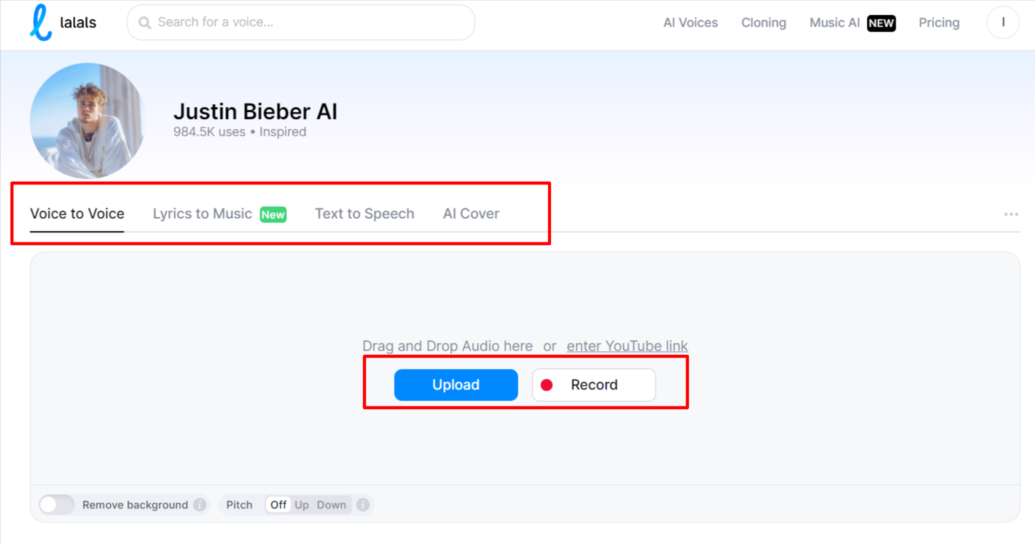 Justin Bieber AI Voice Changer Lalals